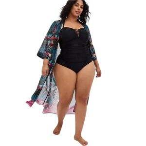 Torrid Maxi Chiffon Tie Front Kimono Cover Up